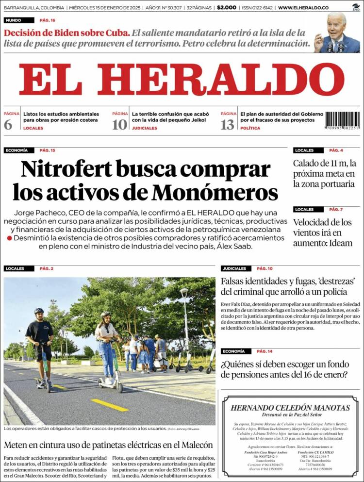 Portada de El Heraldo (Colombia)
