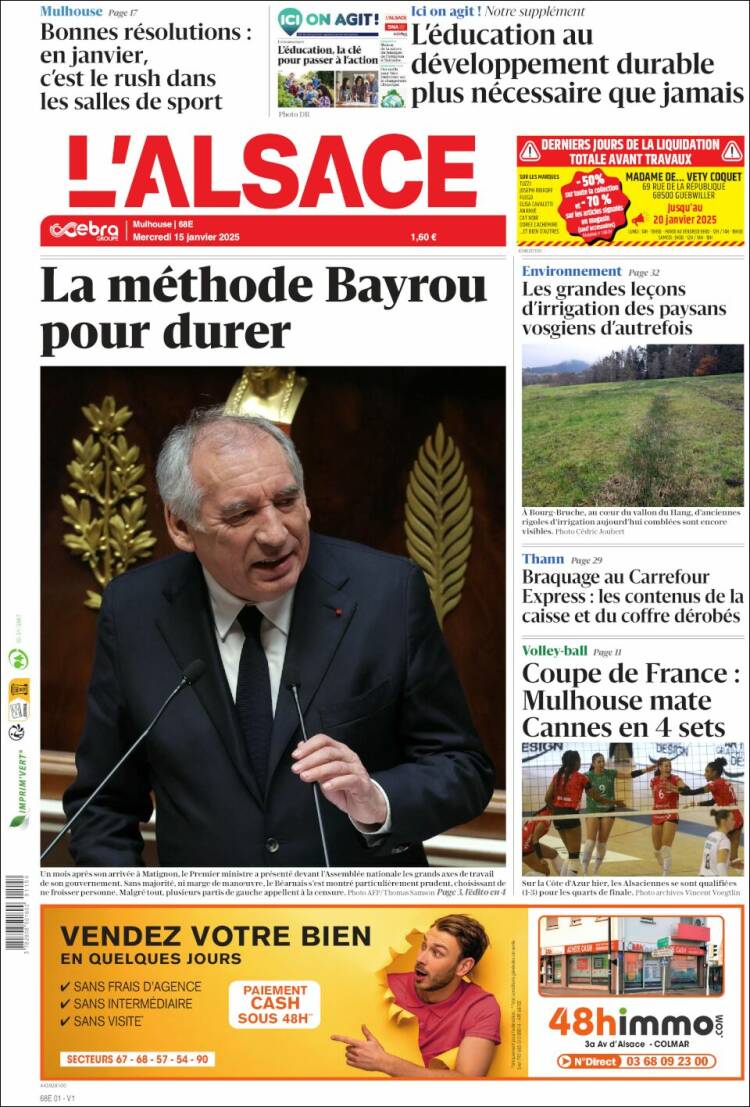 Portada de Journal L'Alsace (Francia)