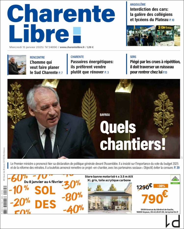 Portada de Charente Libre (Francia)