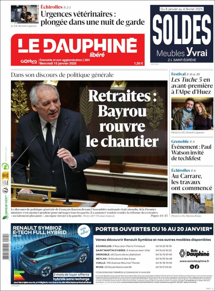 Portada de Le Dauphiné Libéré (Francia)