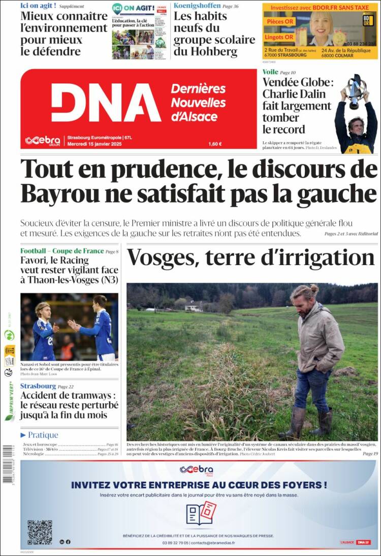 Portada de Les Dernières Nouvelles d'Alsace (Francia)