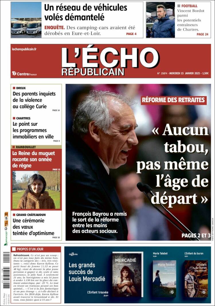 Portada de L'Echo Républicain (Francia)