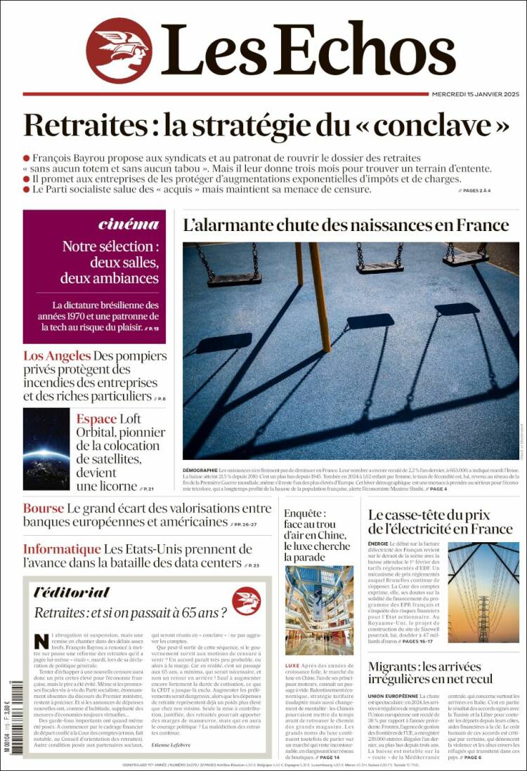 Portada de Les Echos (Francia)