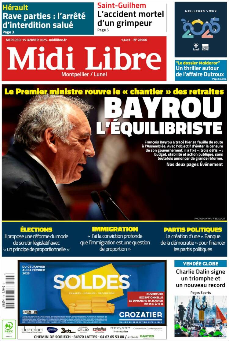 Portada de Midi Libre (Francia)