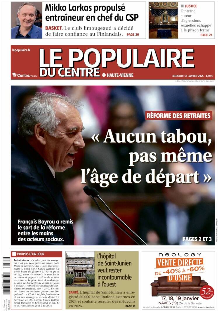 Portada de Le Populaire du Centre (Francia)