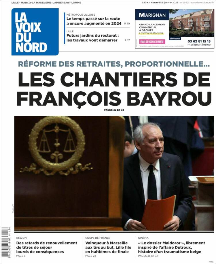 Portada de La Voix du Nord (Francia)