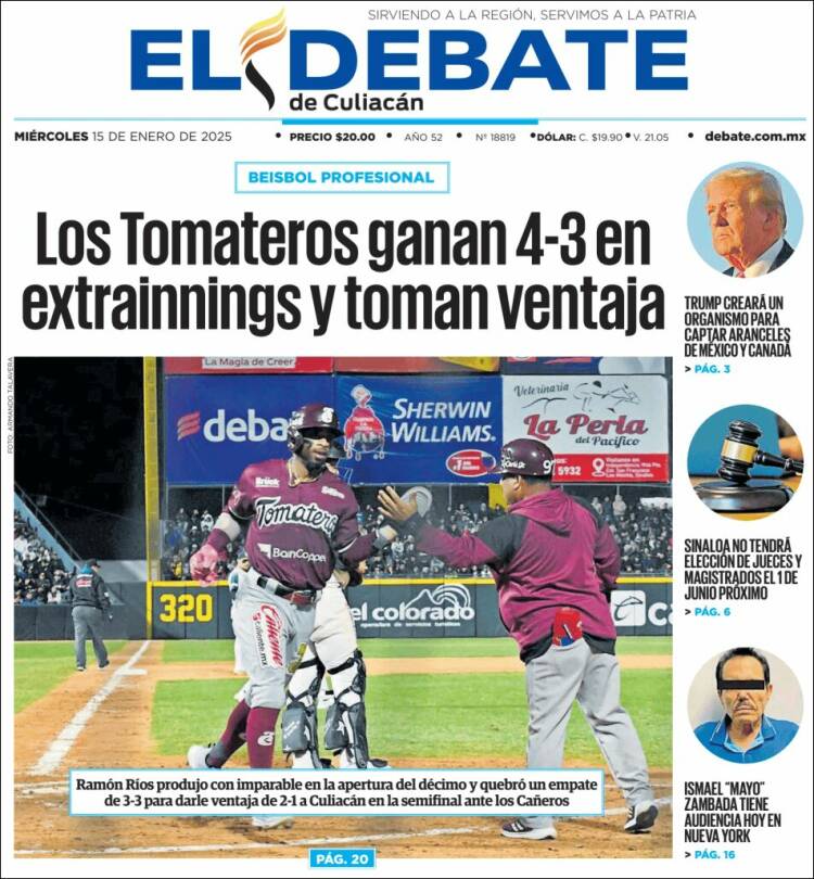 Portada de El Debate de Culiacán (México)