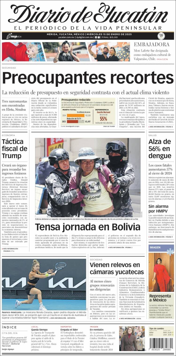 Portada de Diario de Yucatán (México)