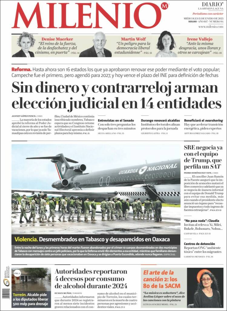 Portada de Milenio - Laguna (México)