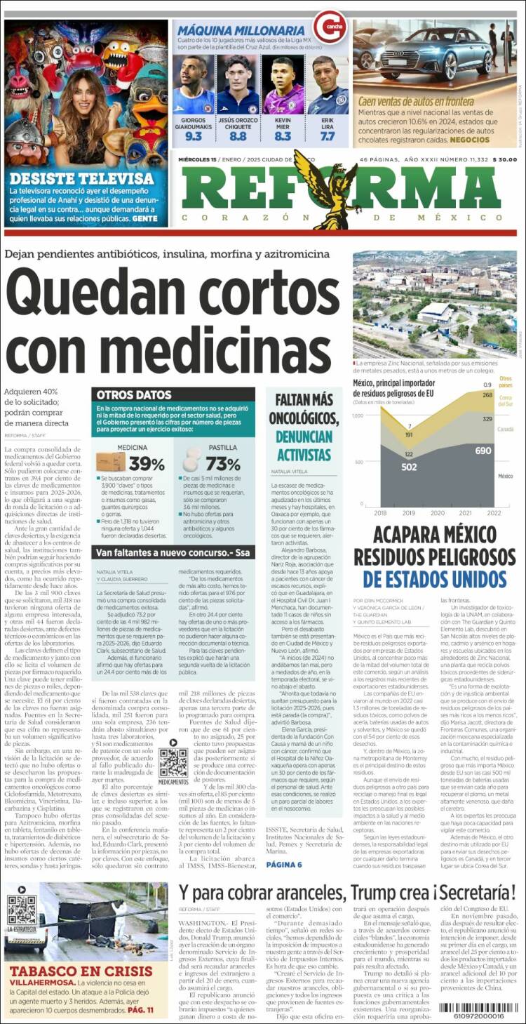 Portada de Reforma (México)