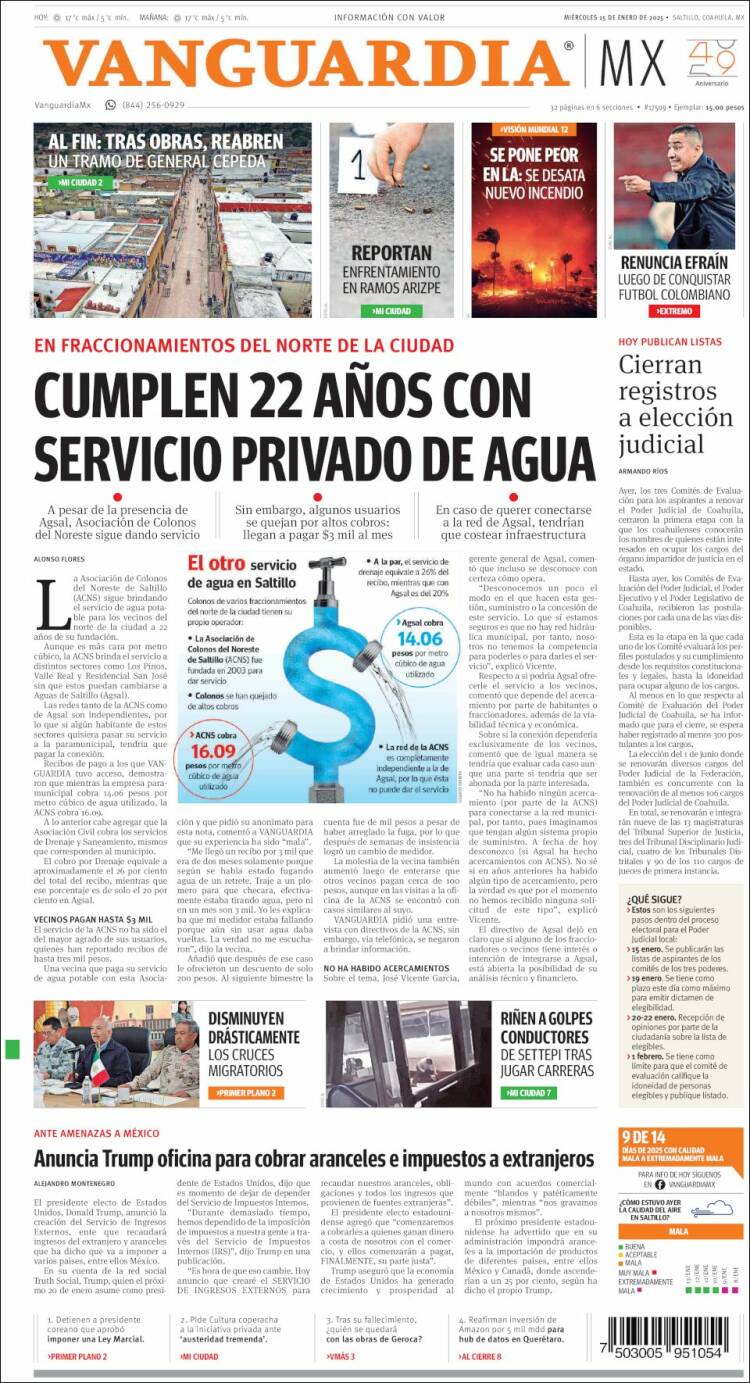 Portada de Vanguardia (México)
