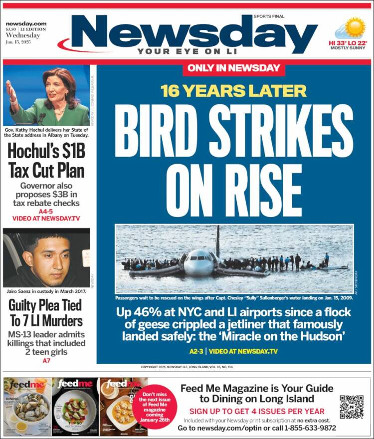 Portada de Newsday (USA)