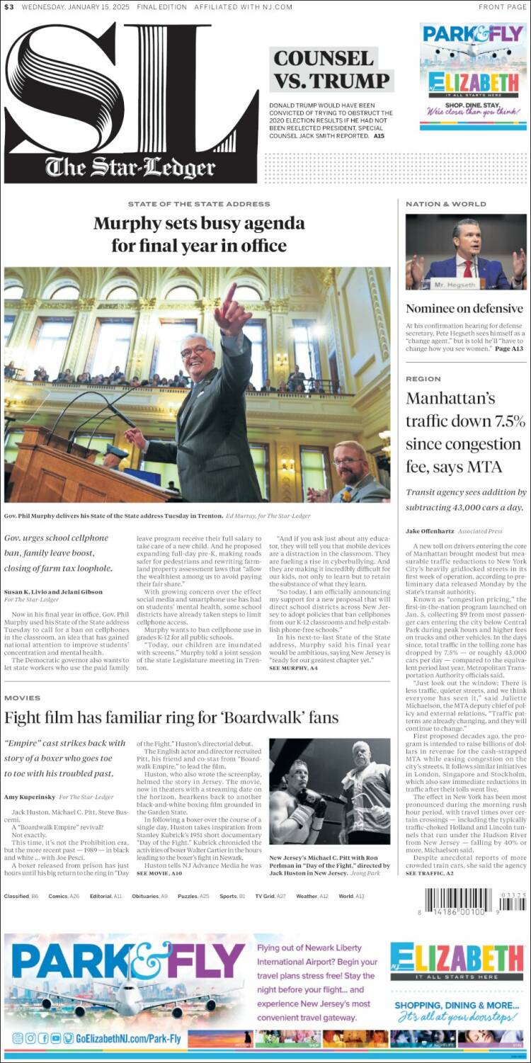 Portada de Star-Ledger (USA)