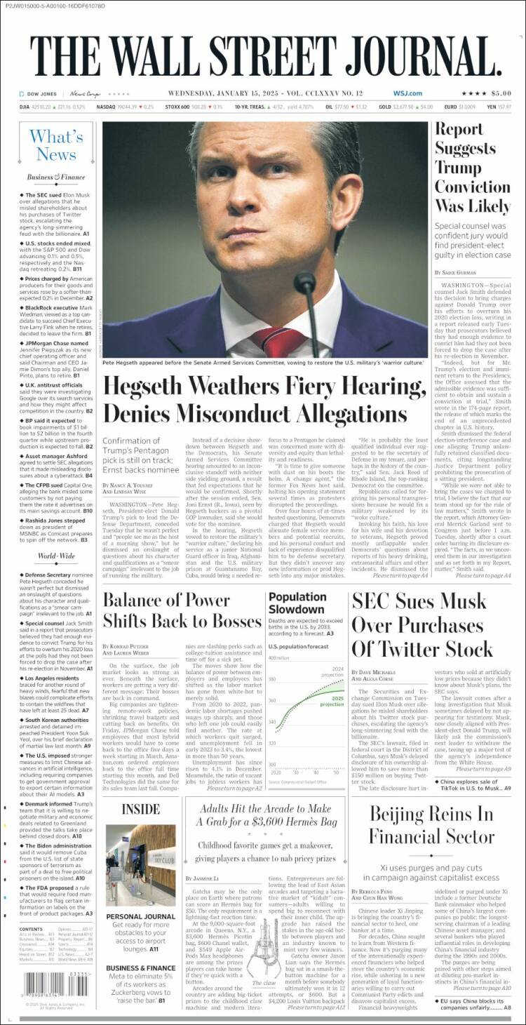 Portada de Wall Street Journal (USA)