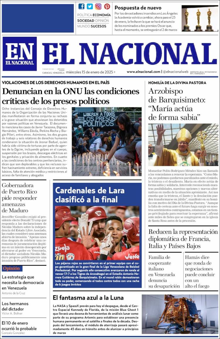 Portada de El Nacional (Venezuela)