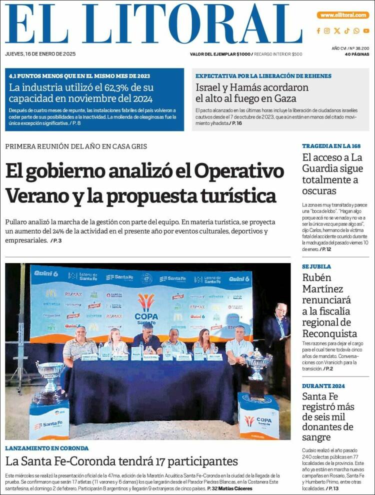 Portada de Diario El Litoral (Argentina)