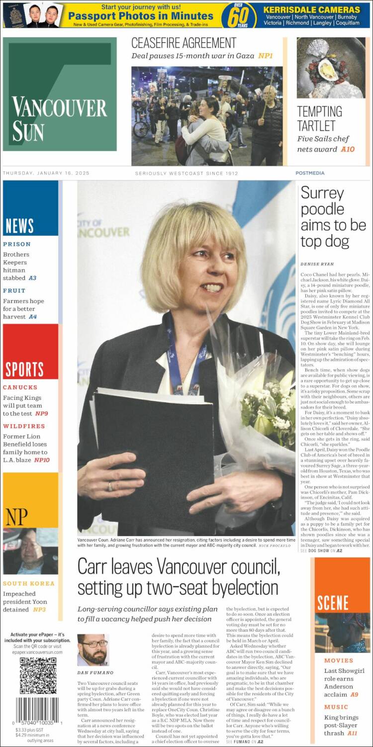 Portada de The Vancouver Sun (Canadá)