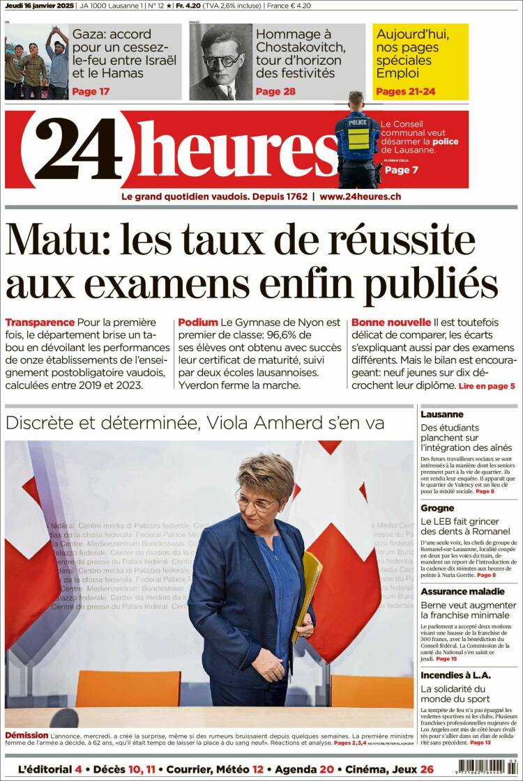 Portada de 24 Heures (Suiza)