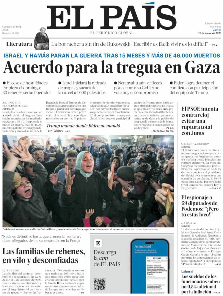 Portada de El País (España)