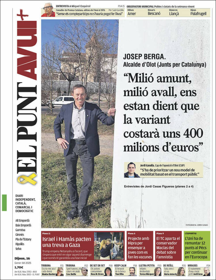 Portada de El Punt Avui - Girona (España)