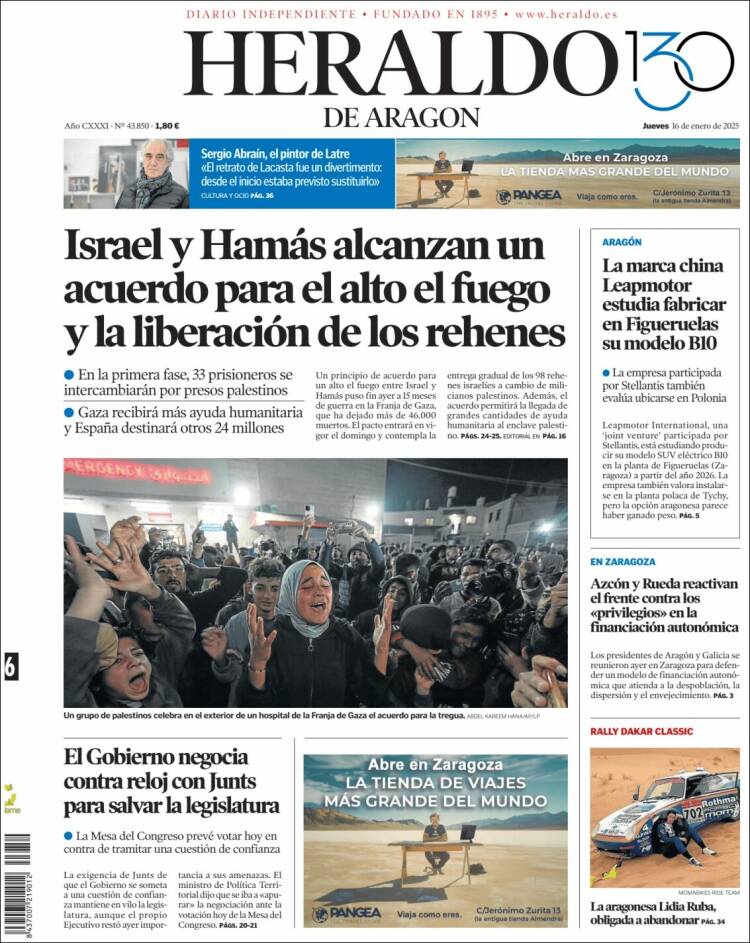 Portada de Heraldo de Aragón (España)