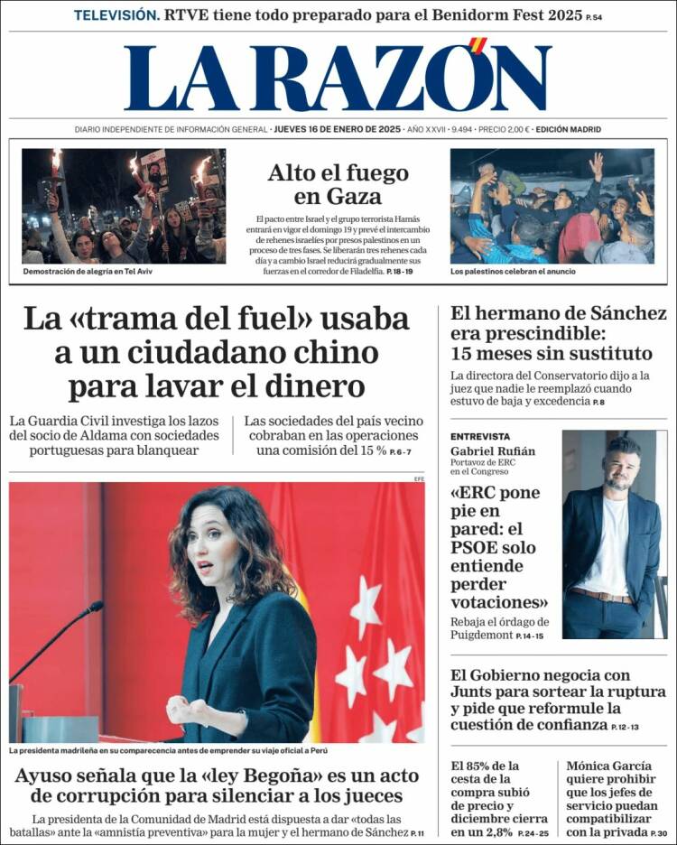 Portada de La Razón (España)