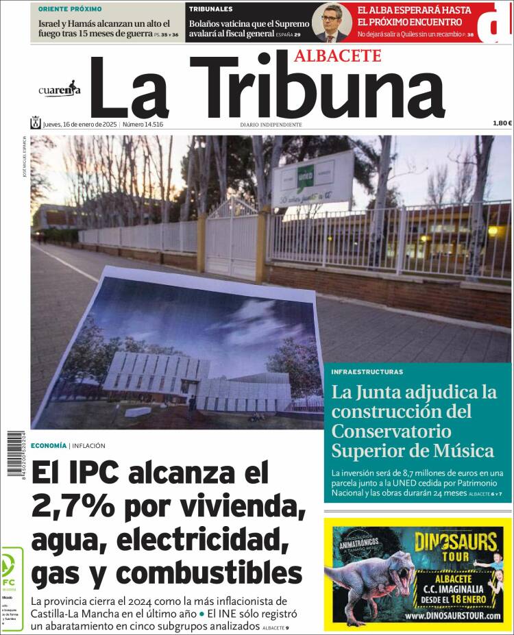 Portada de La Tribuna de Albacete (España)