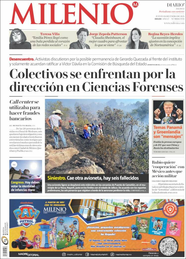 Portada de Milenio - Jalisco (México)