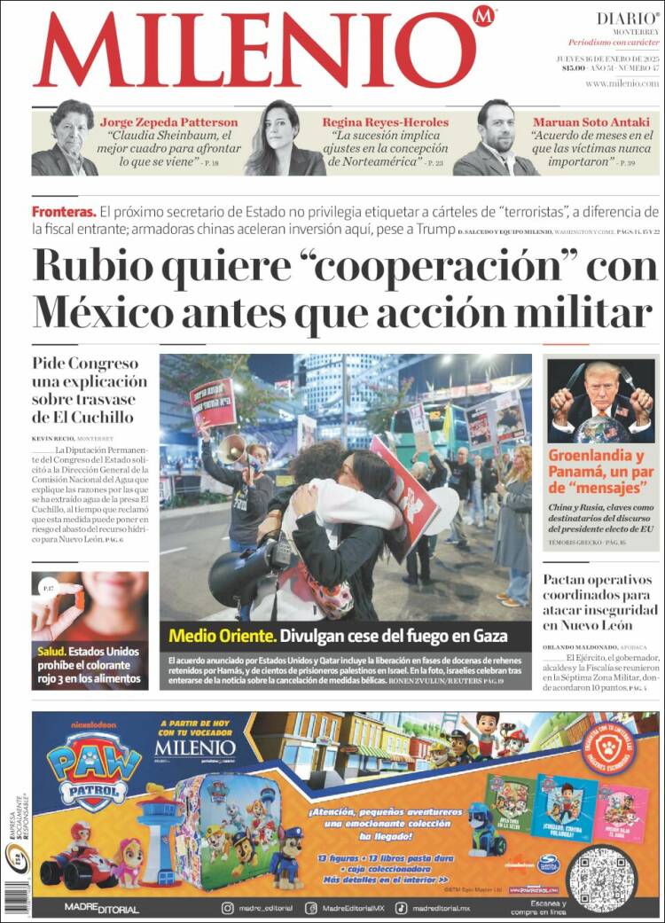 Portada de Milenio de Monterrey (México)