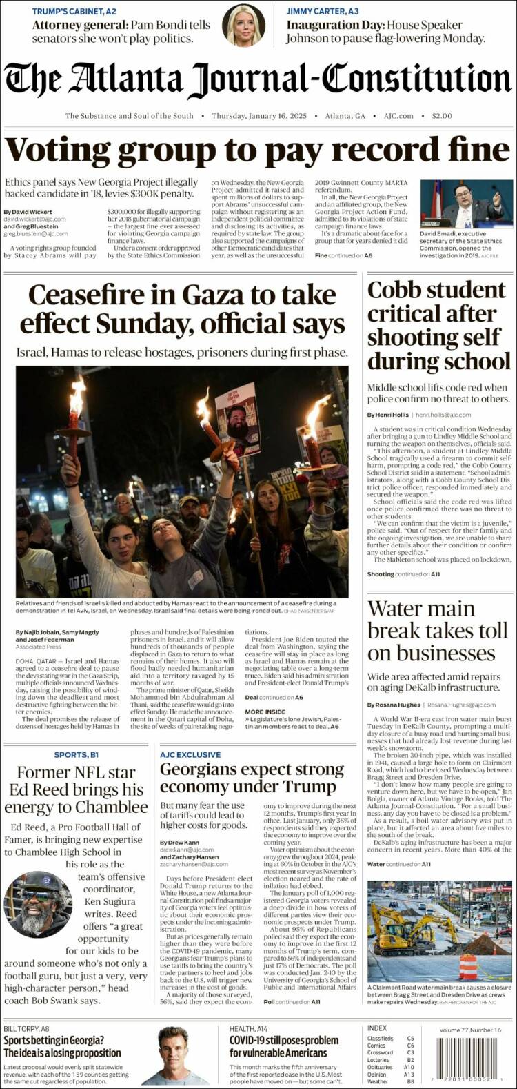 Portada de The Atlanta Journal-Constitution (USA)