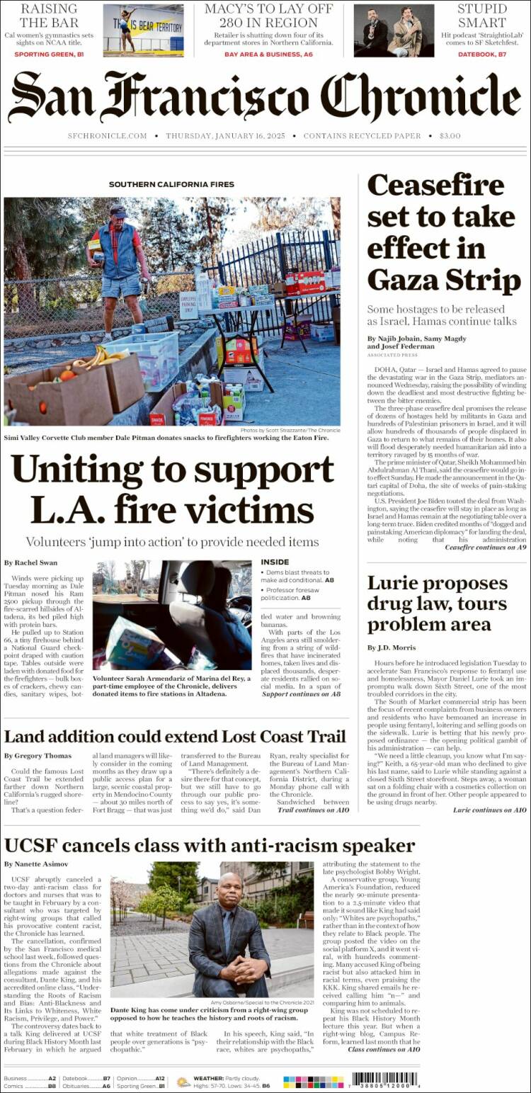 Portada de San Francisco Chronicle (USA)