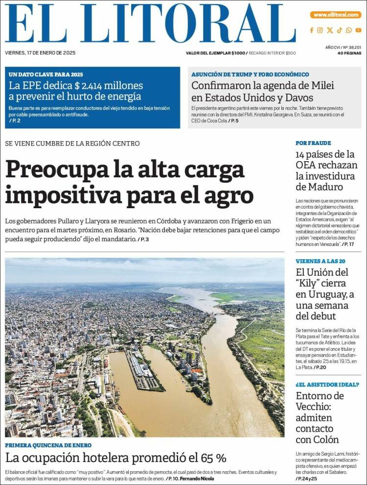 Portada de Diario El Litoral (Argentina)