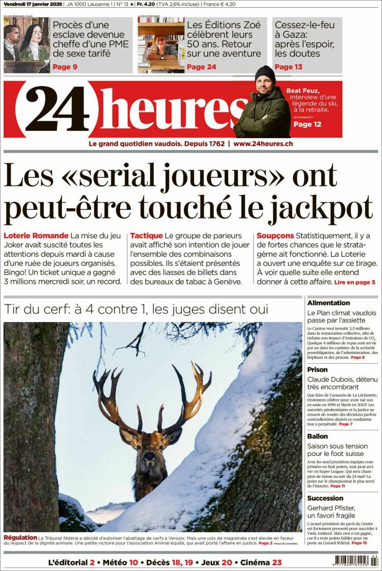 Portada de 24 Heures (Suiza)
