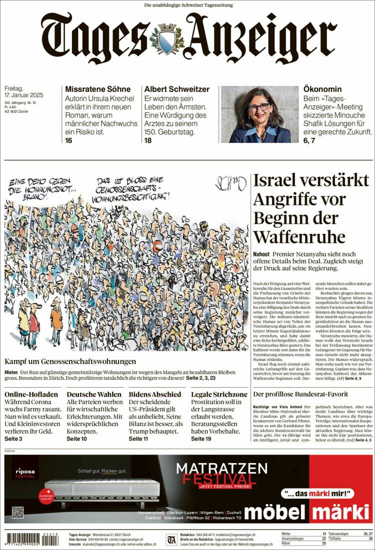 Portada de Tages-Anzeiger (Suiza)