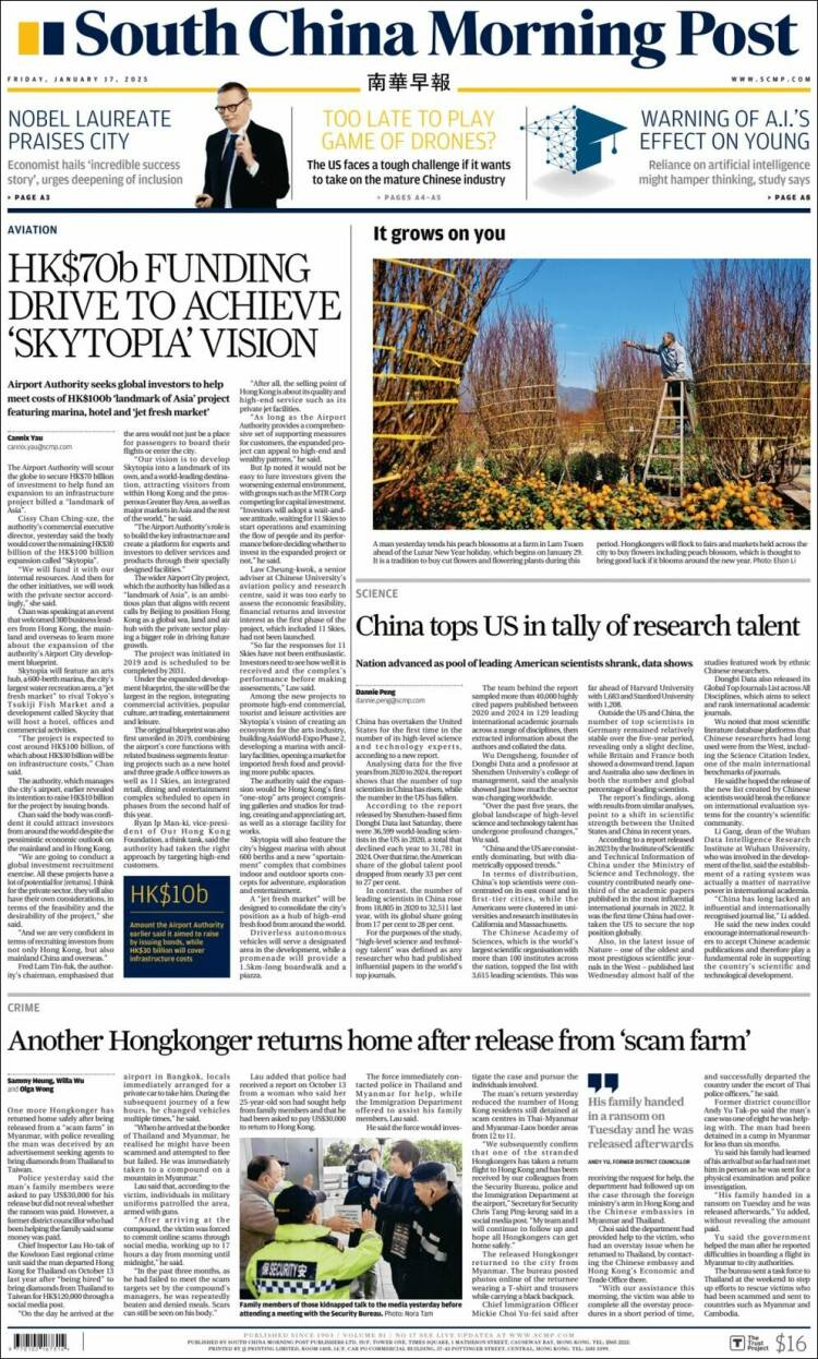 Portada de South China Morning Post (China)