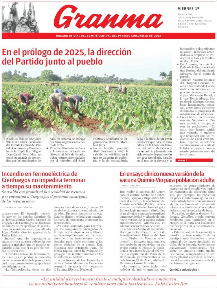 Portada de Granma (Cuba)