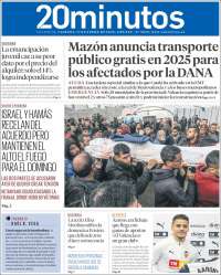 Portada de 20 Minutos - Valencia (España)