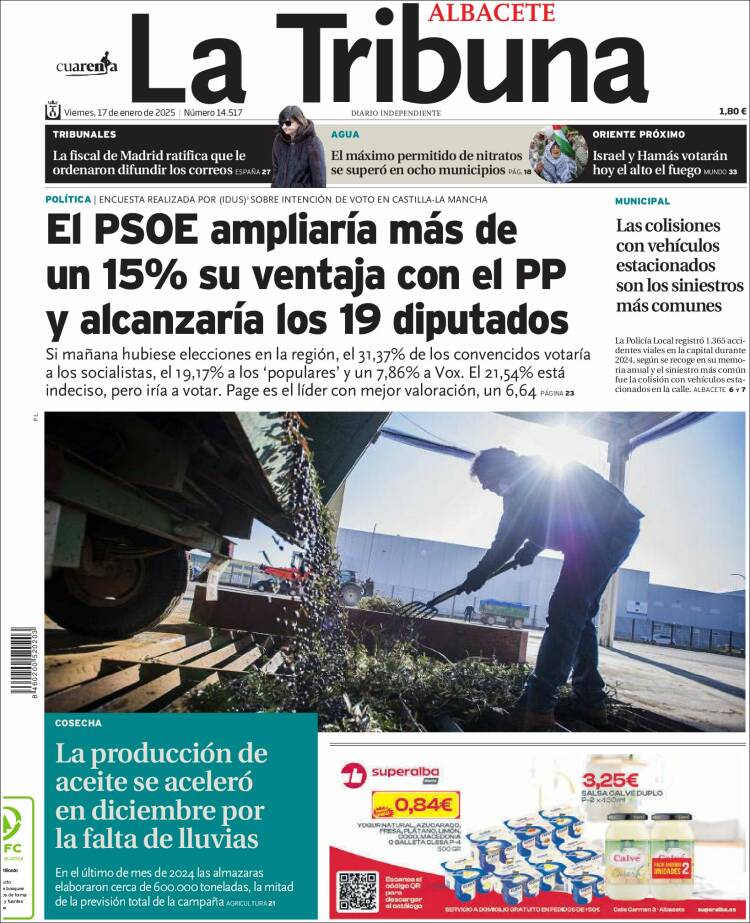 Portada de La Tribuna de Albacete (España)