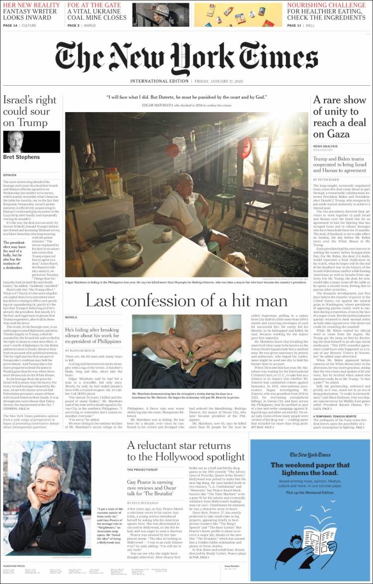 Portada de International New York Times (Europa)