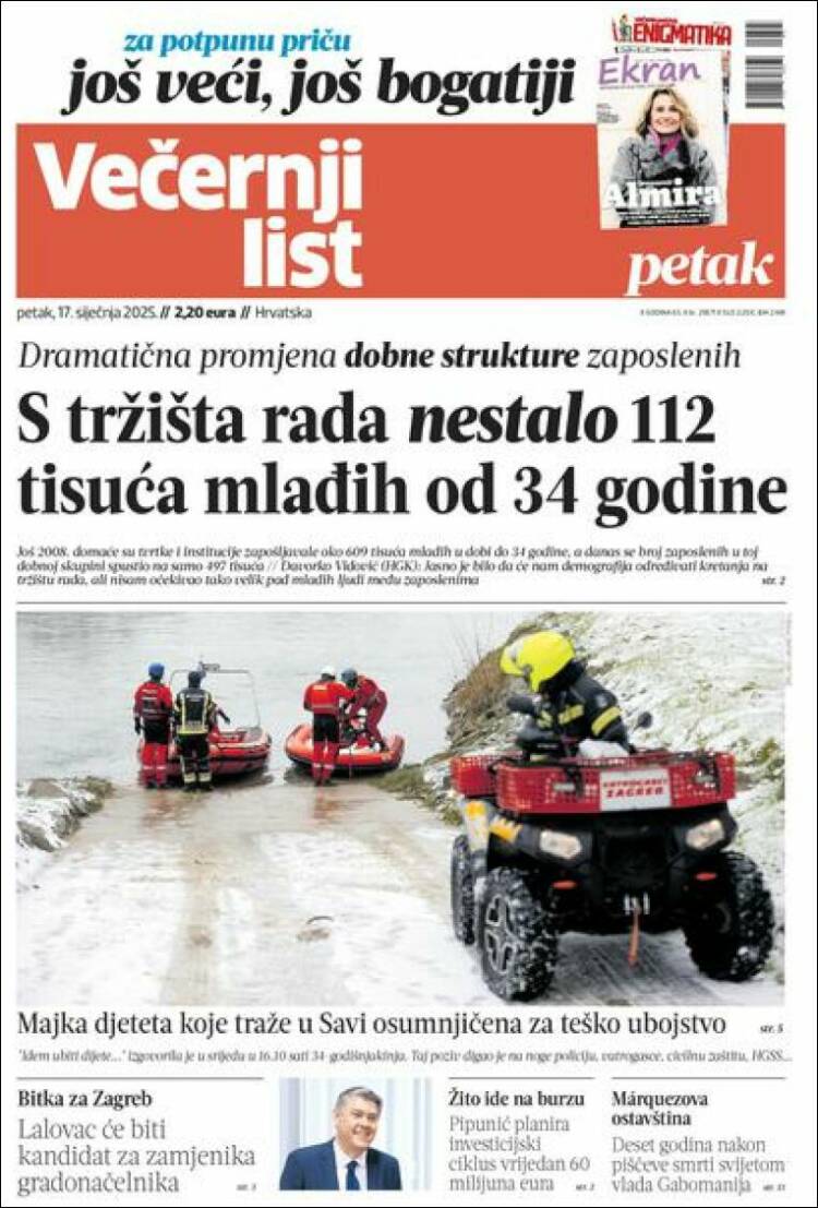 Portada de Večernji (Croacia)