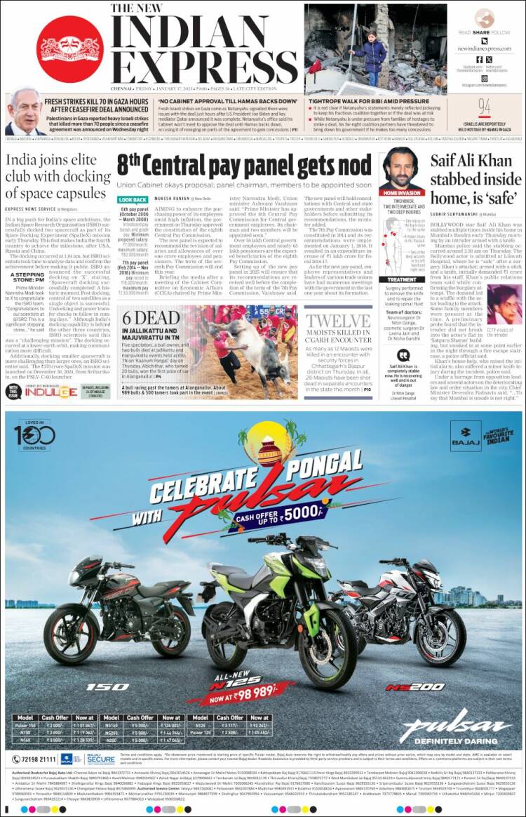 Portada de New Indian Express (India)