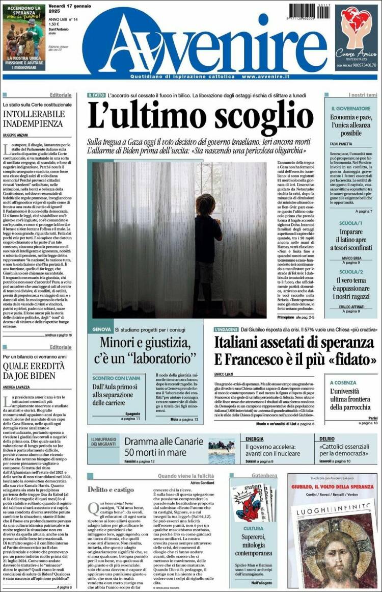 Portada de Avvenire (Italia)