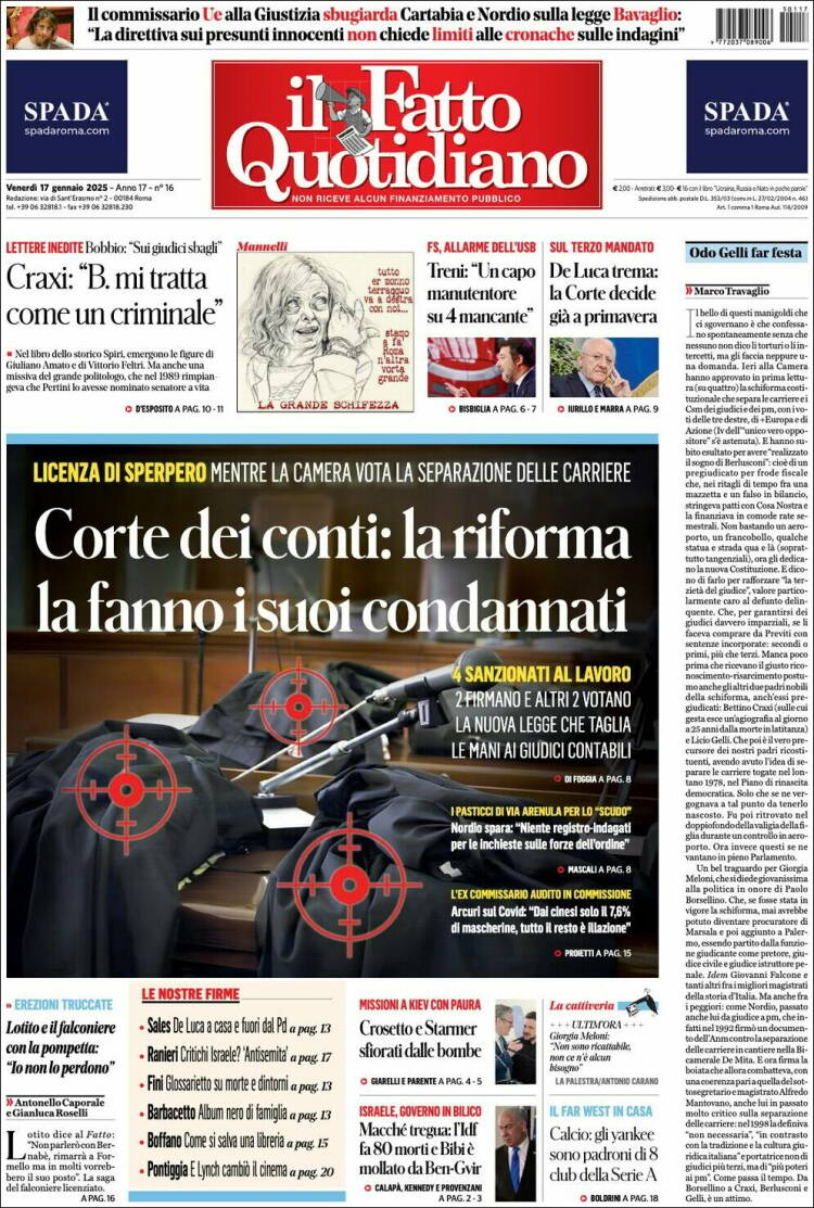 Portada de Il Fatto Quotidiano (Italia)