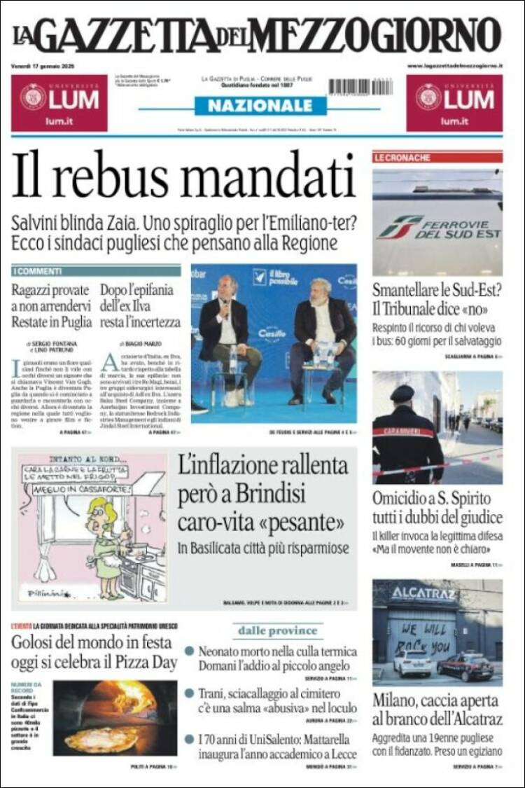 Portada de La Gazzetta del Mezzogiorno (Italia)