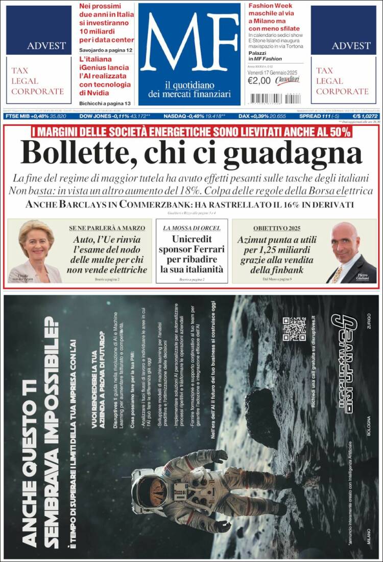 Portada de Milano Finanza (Italia)