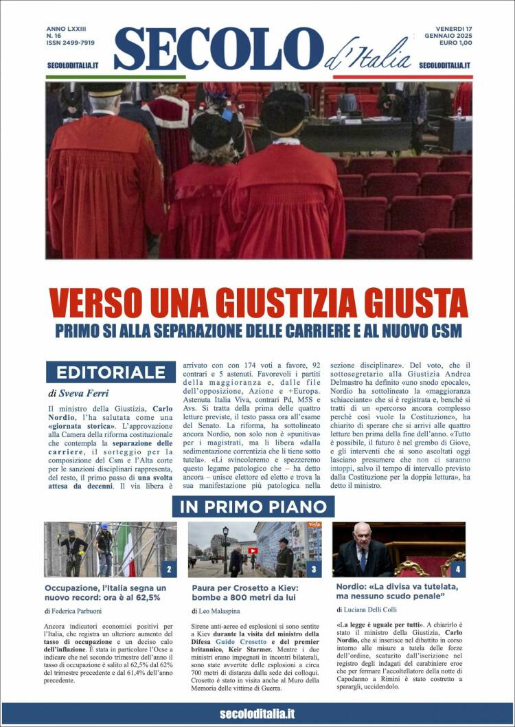 Portada de Secolo d'Italia (Italia)