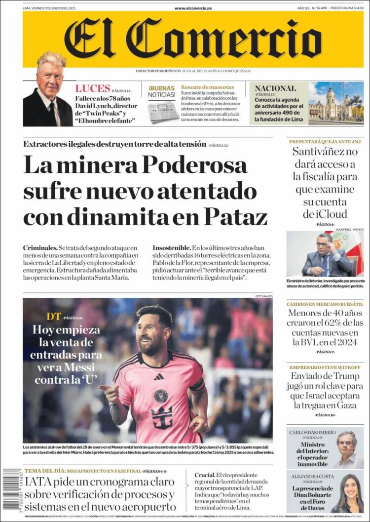 Portada de El Comercio (Per&uacute;)