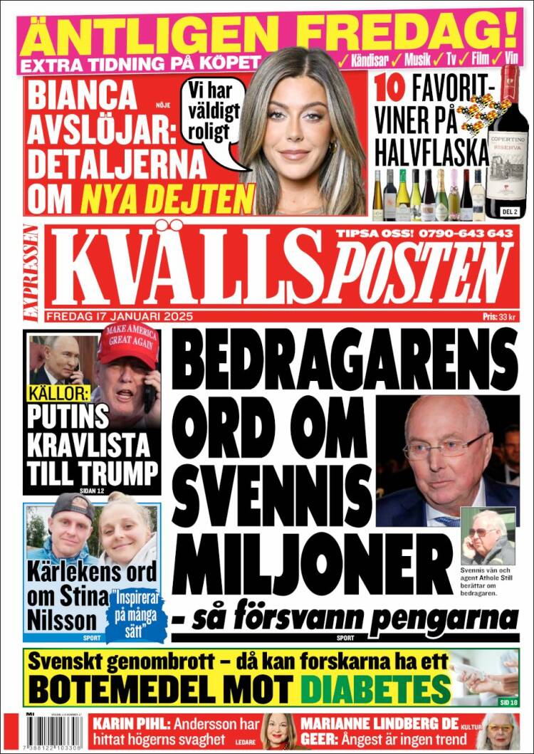 Portada de Kvällsposten (Suecia)