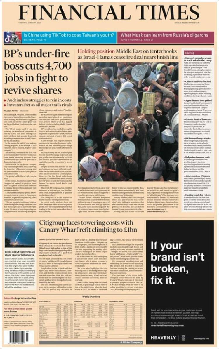 Portada de Financial Times (Reino Unido)