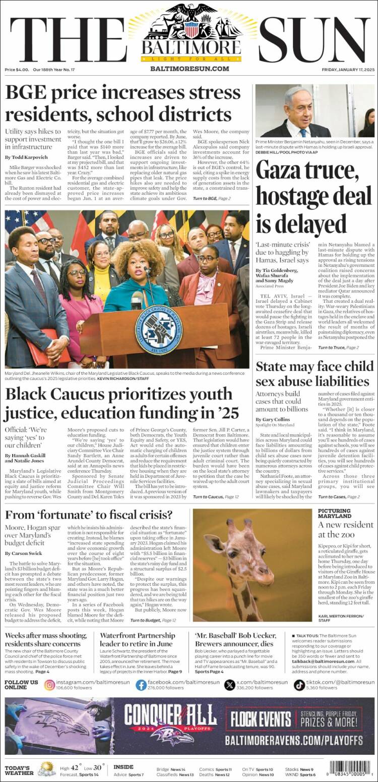 Portada de The Baltimore Sun (USA)